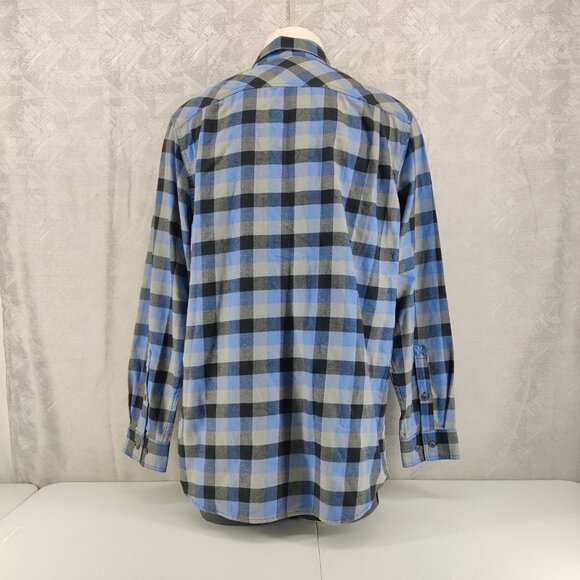Duluth Trading 40 Grit Flannel Shirt Mens Large Tall Blue Gray Plaid Long Sleeve - Picture 5 of 12